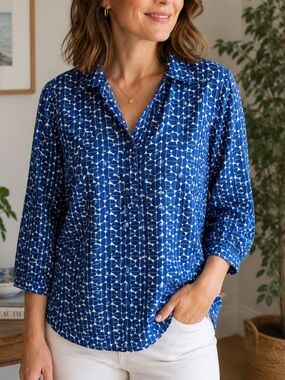 Rock Flower Paper 100% Viscose Geometric Print Tunic Blouse Size Large
